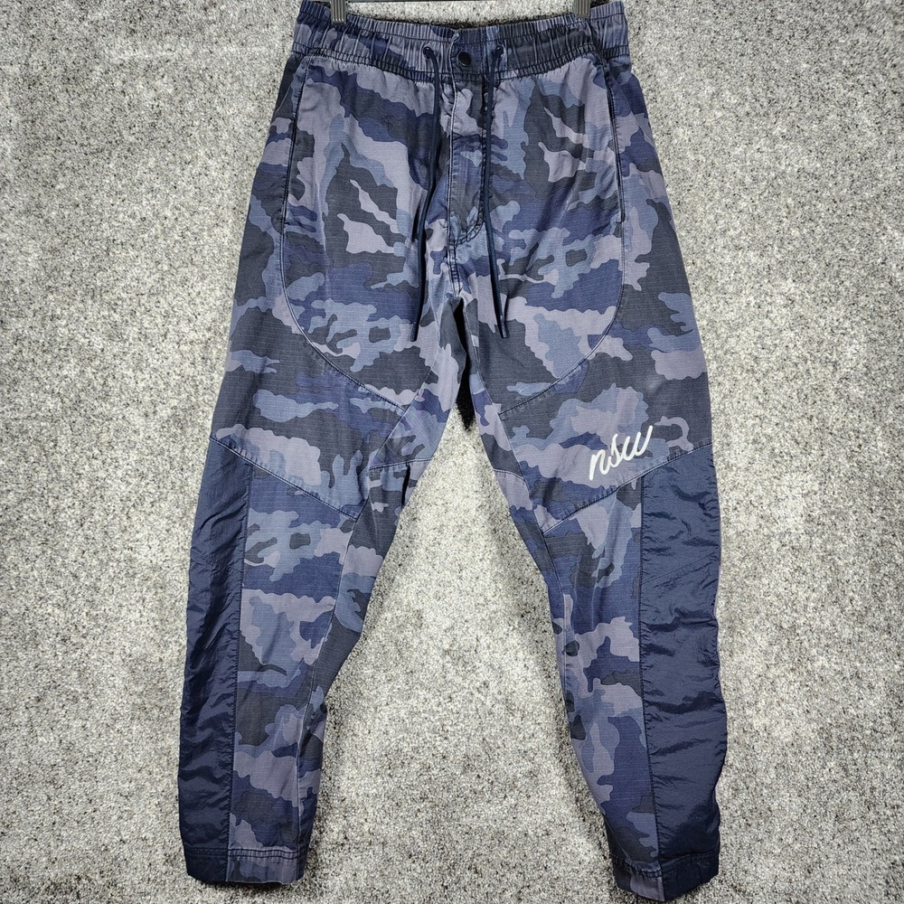 Nike NSW Jogger Pants Mens Small Blue Camo Ripstop Nylon Overlay Excellent